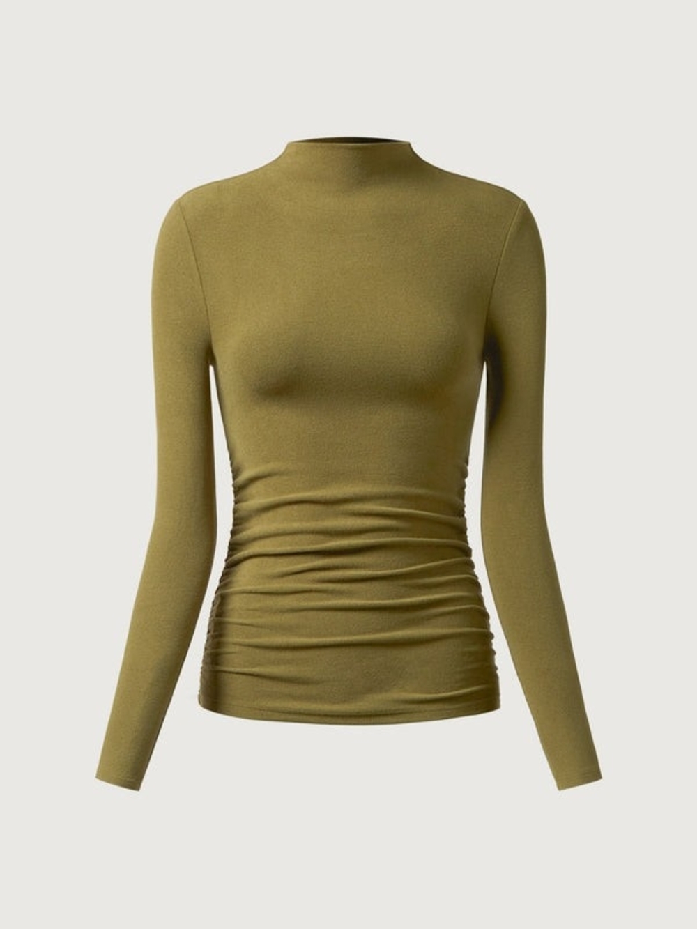 OGL Olive MicroWarmTech ProWarm Ruched Sides Mockneck Top